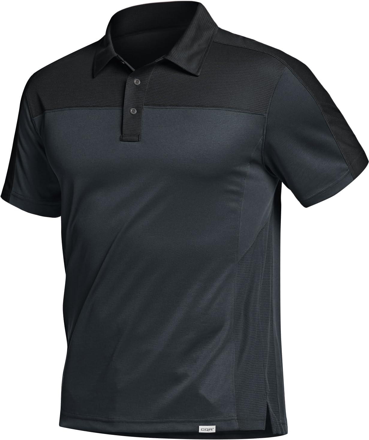 imageCQR Mens Polo Shirts Tactical Short Sleeve Golf Performance Shirts Lightweight Dry Fit UPF 50 PiqueCommander Charcoal