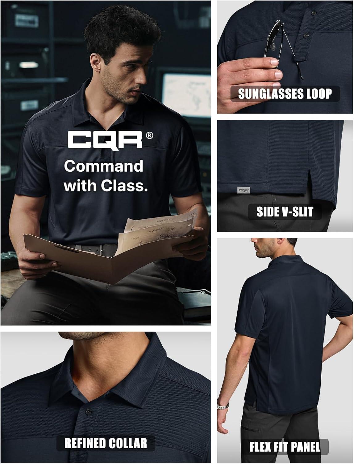 imageCQR Mens Polo Shirts Tactical Short Sleeve Golf Performance Shirts Lightweight Dry Fit UPF 50 PiqueCommander Police Navy