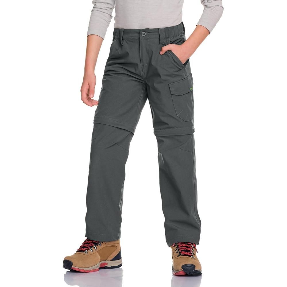 imageCQR Kids Youth Hiking Cargo Pants UPF 50 Quick Dry Convertible Zip Off Pants Outdoor Camping PantsShenah Trek Carbon Grey