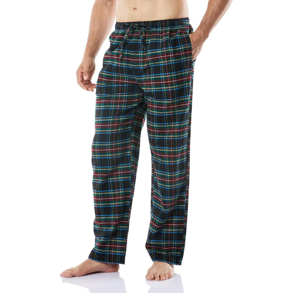 imageCQR Mens 100 Cotton Plaid Flannel Pajama Pants Brushed Soft Lounge ampamp Sleep PJ Bottoms with PocketsFlannel Pajama Black Multicolored