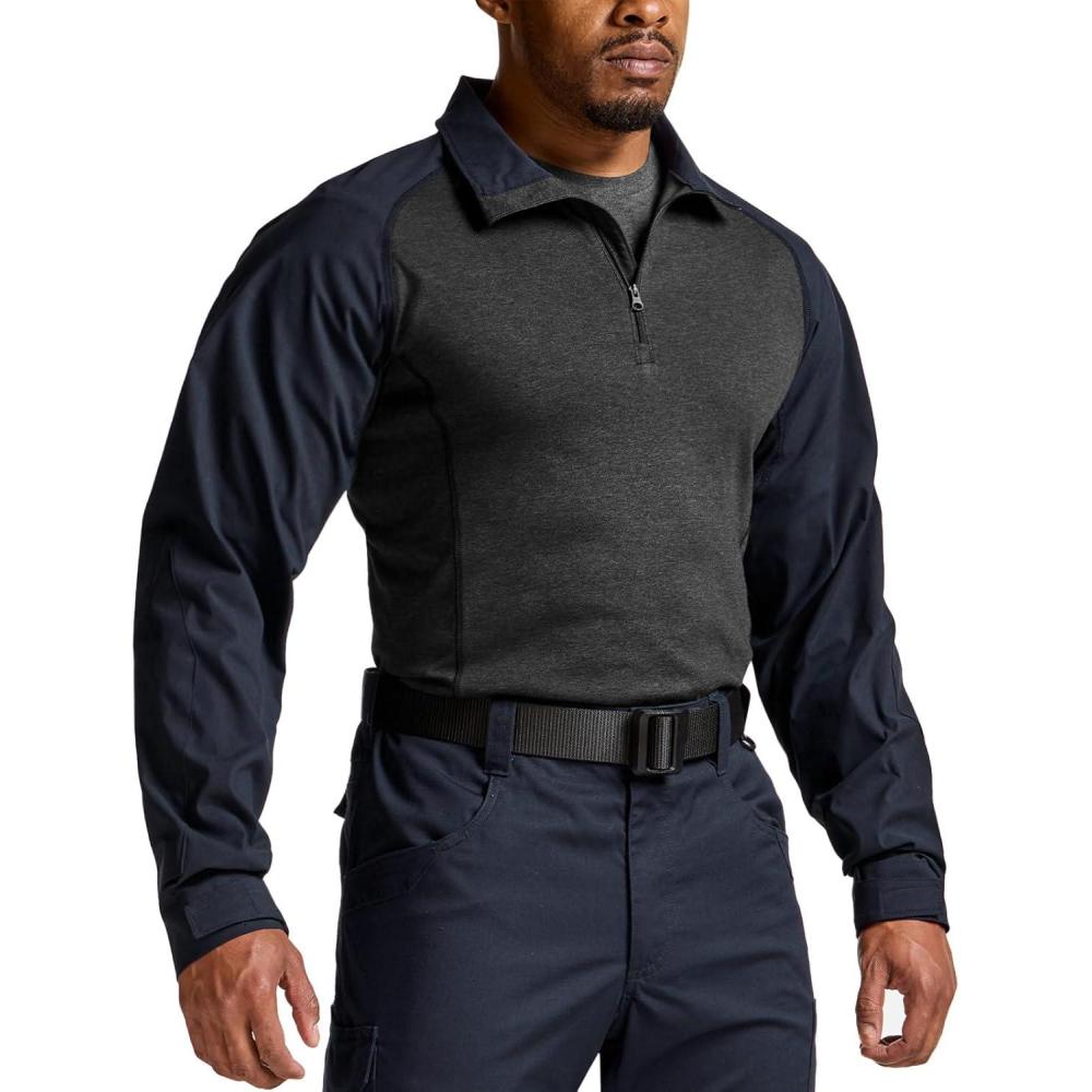 imageCQR Mens Combat Shirt Tactical 14 Zip Long Sleeve Military BDU Shirts Camo EDC Top with PocketsTac Chill Operator Navy