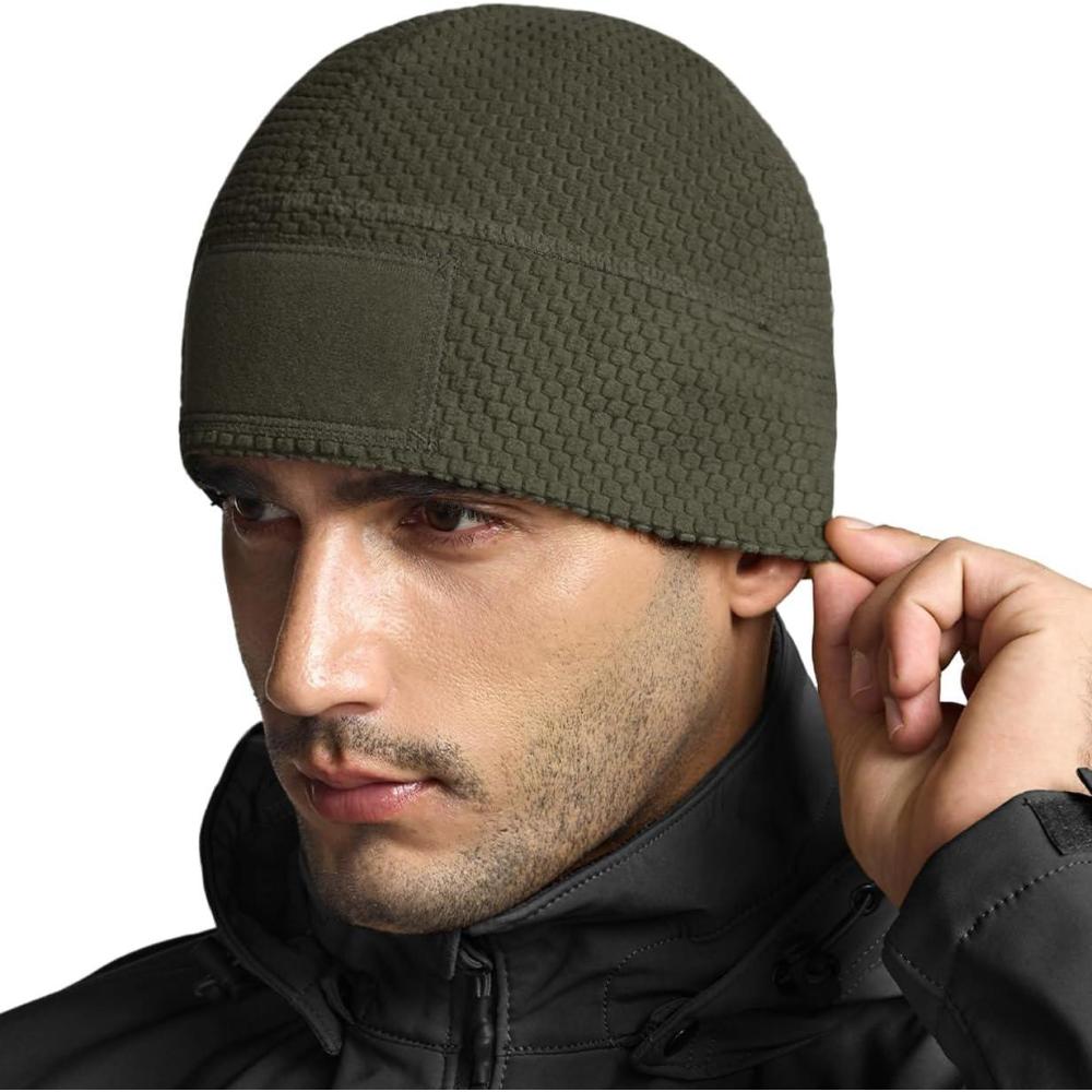 imageCQR Mens Fleece Tactical Beanie Lightweight Army Military Skull Cap Soft Warm Winter Hat with Small PocketGrid Flex Army Green