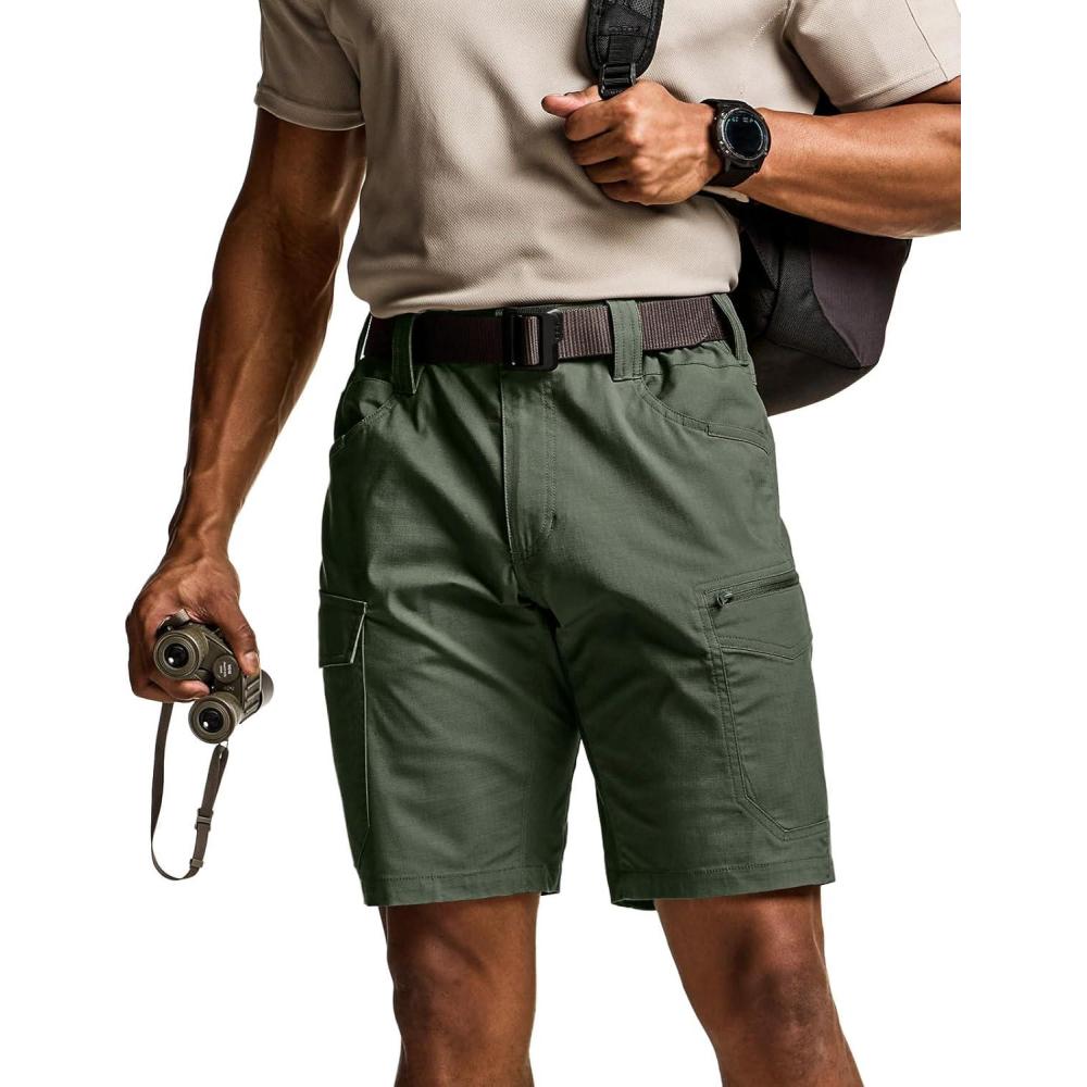 imageCQR Mens Flex Casual Cargo Shorts Lightweight Water Resistant Golf Shorts Stretch Tactical Work Shorts with MultiPocketSentinel Green Kelp