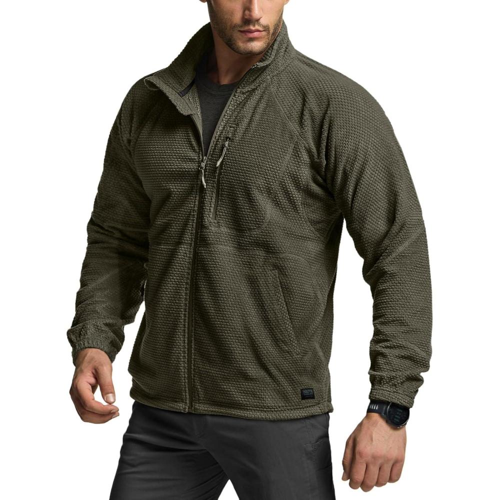 imageCQR Mens FullZip Tactical Jacket Soft Warm Military Winter Fleece Jackets Outdoor Coats with Zipper PocketsGuardian Army Green