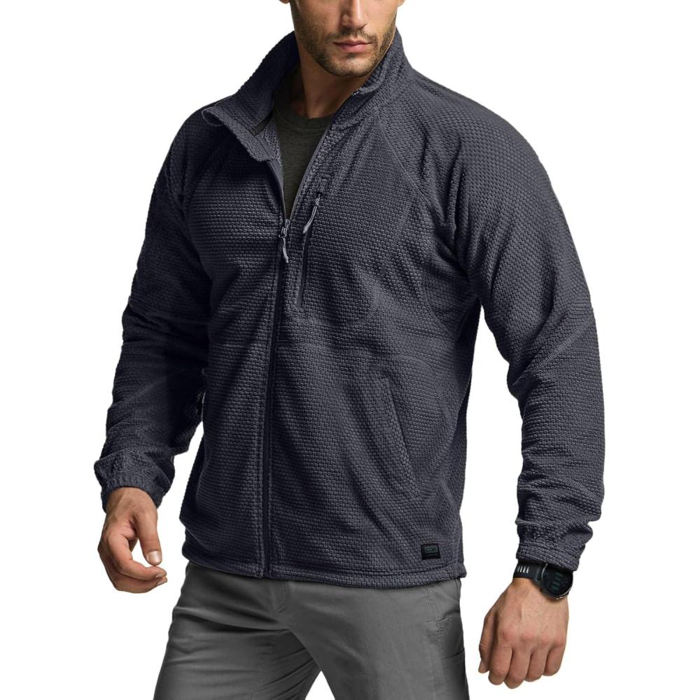 imageCQR Mens FullZip Tactical Jacket Soft Warm Military Winter Fleece Jackets Outdoor Coats with Zipper PocketsGuardian Charcoal
