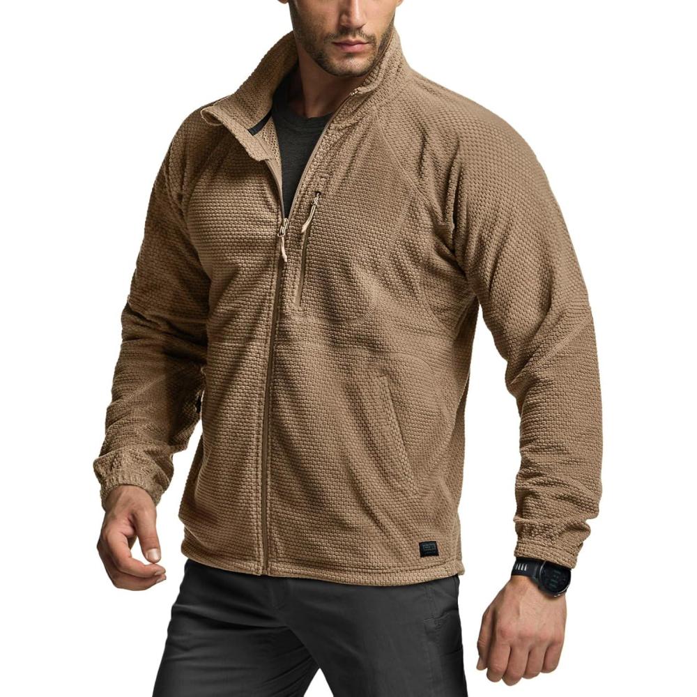 imageCQR Mens FullZip Tactical Jacket Soft Warm Military Winter Fleece Jackets Outdoor Coats with Zipper PocketsGuardian Coyote