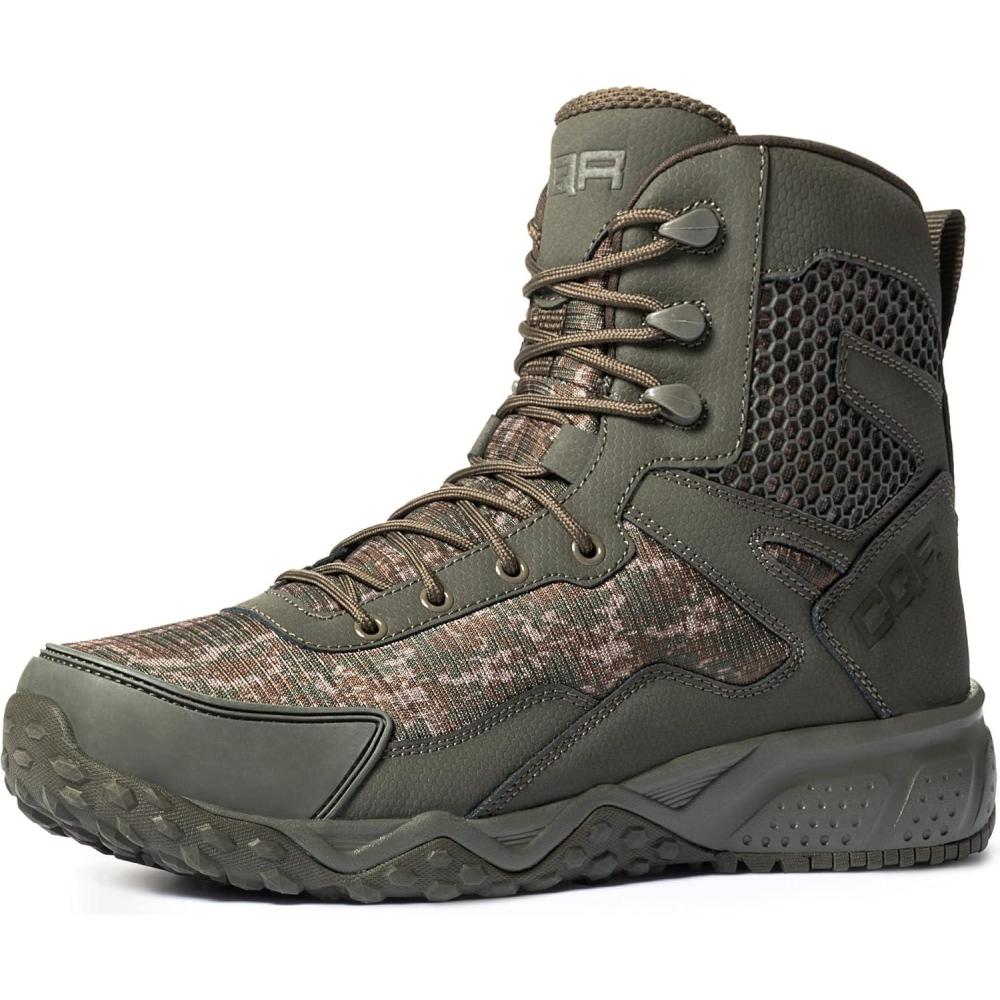 imageCQR Mens Military Tactical Boots Lightweight 6 Inches Hiking Combat Boot Durable Breathable Outdoor Work Motorcycle FootwearNo Zip Combat Boots Pixel Camo Green