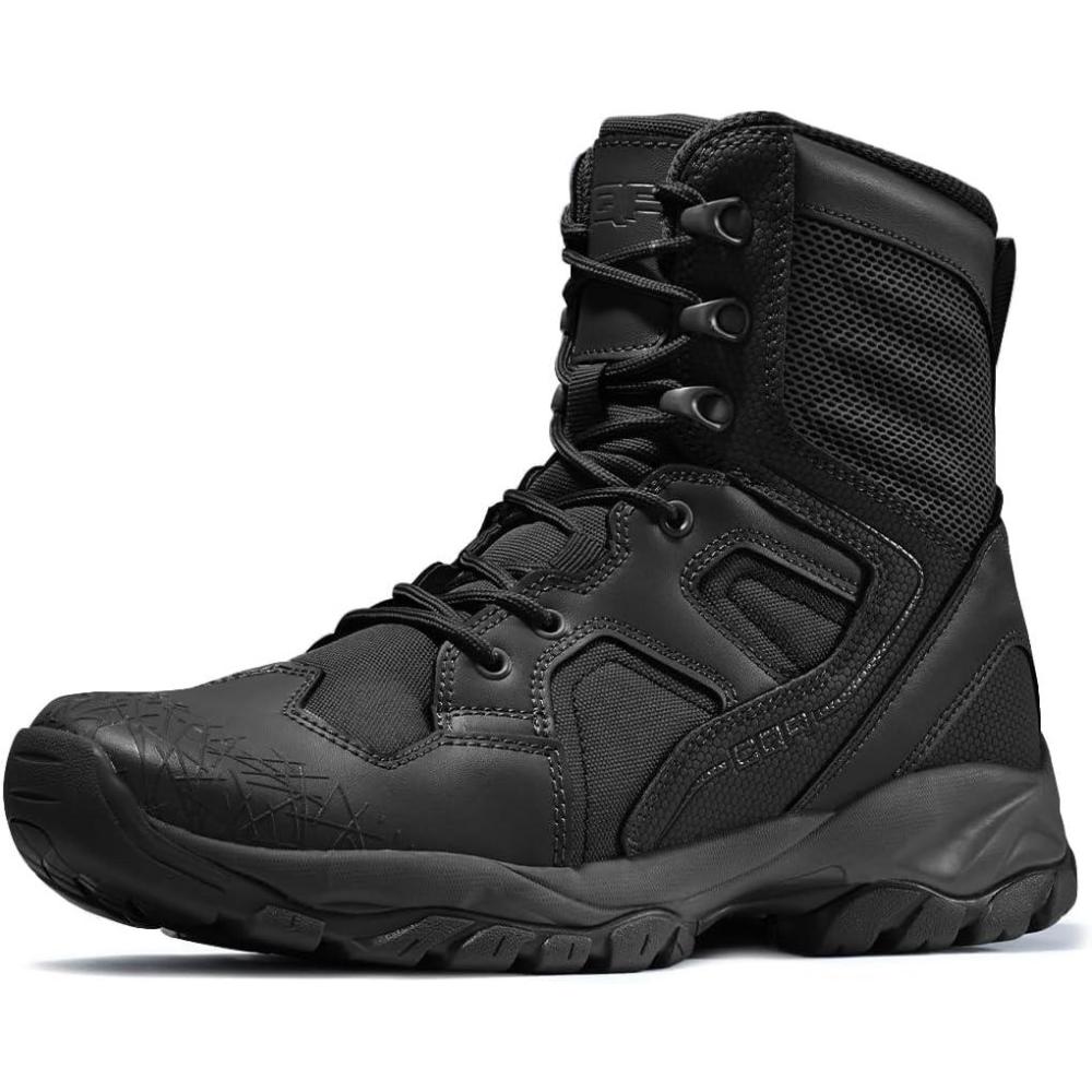 imageCQR Mens Military Tactical Boots Lightweight 6 Inches Hiking Combat Boot Durable Breathable Outdoor Work Motorcycle FootwearPatrol 6 With Zipper Black