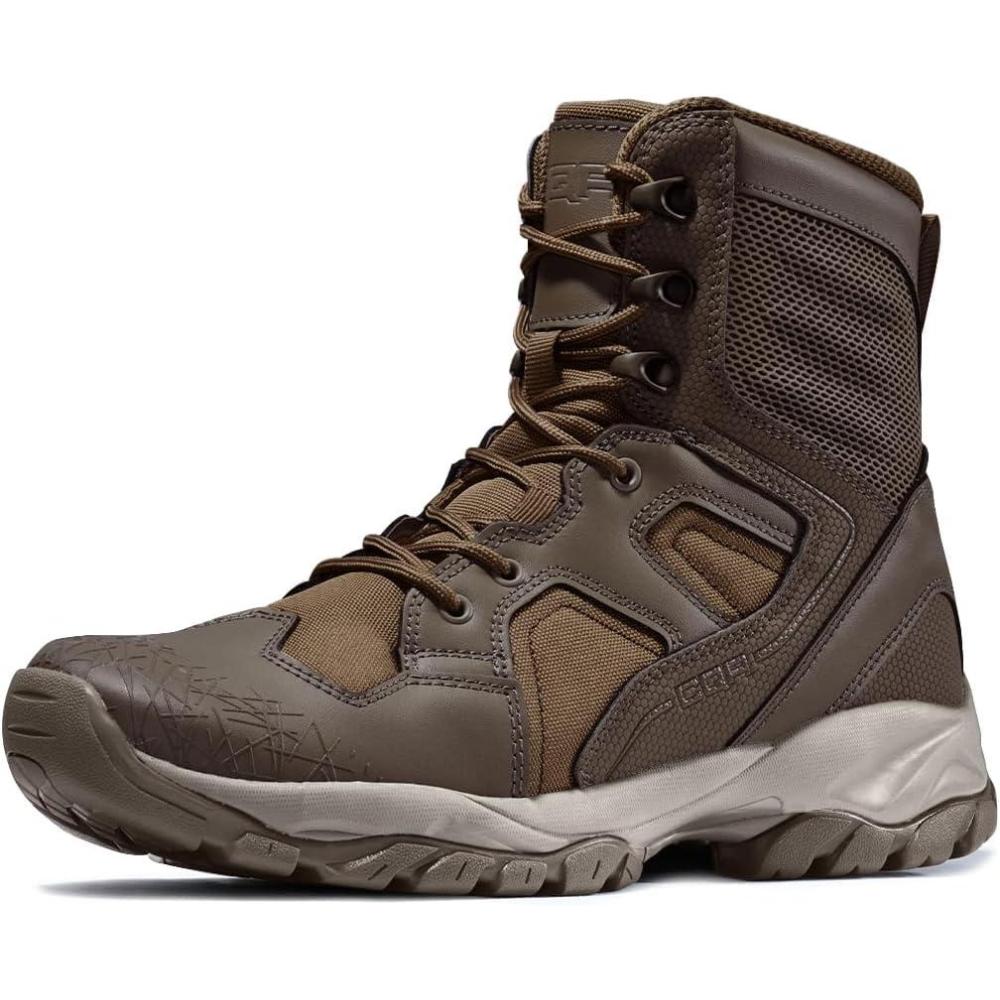 imageCQR Mens Military Tactical Boots Lightweight 6 Inches Hiking Combat Boot Durable Breathable Outdoor Work Motorcycle FootwearPatrol 6 With Zipper Dark Brown