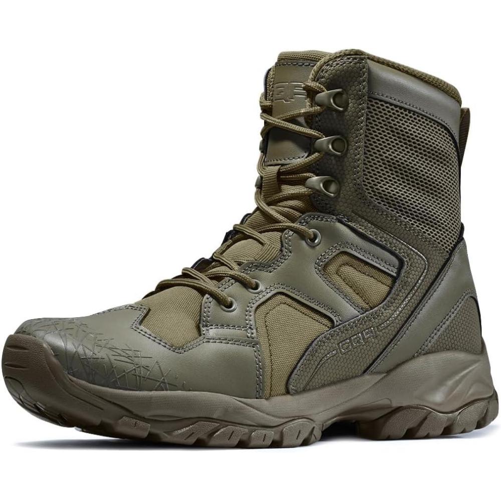 imageCQR Mens Military Tactical Boots Lightweight 6 Inches Hiking Combat Boot Durable Breathable Outdoor Work Motorcycle FootwearPatrol 6 With Zipper Soil Green