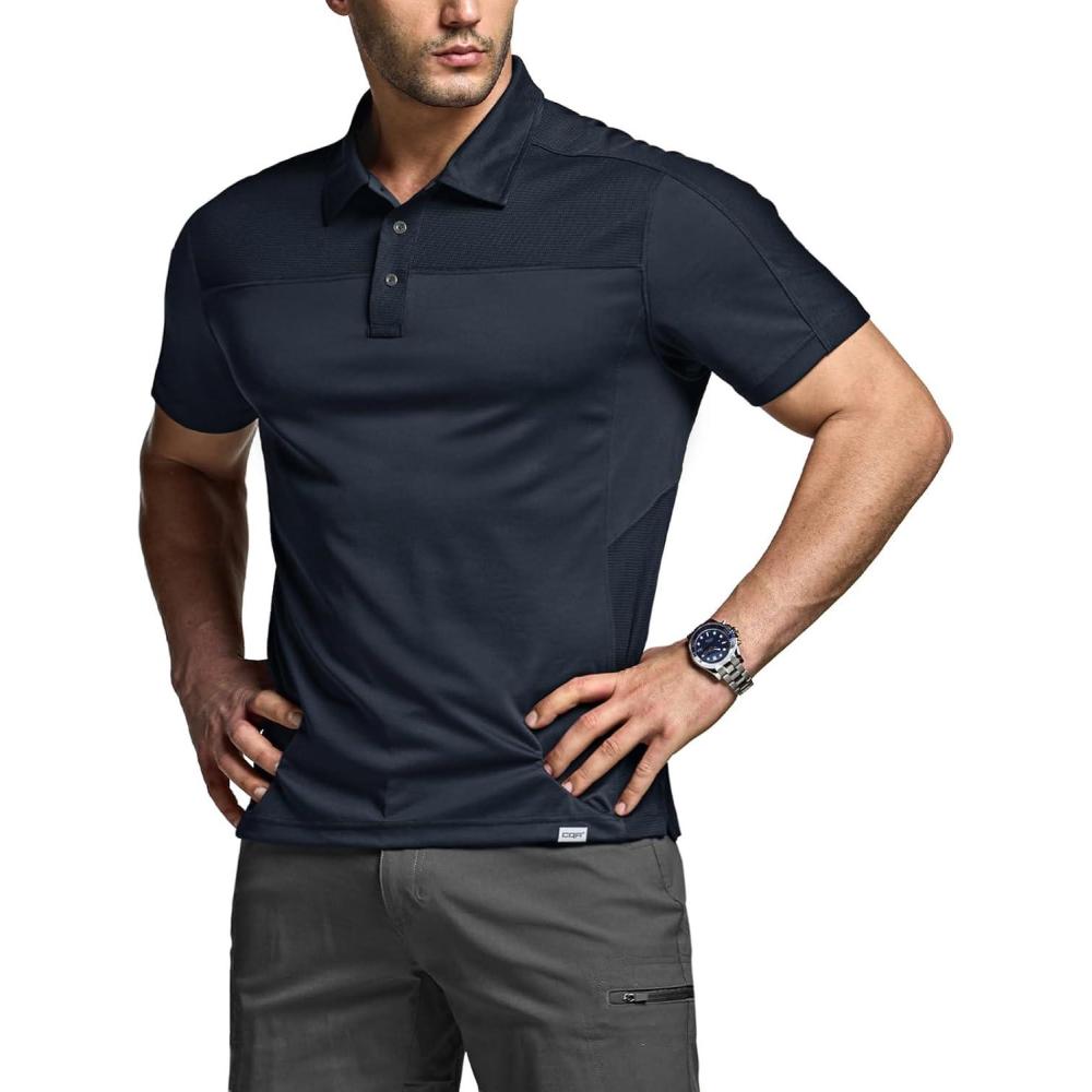 imageCQR Mens Polo Shirts Tactical Short Sleeve Golf Performance Shirts Lightweight Dry Fit UPF 50 PiqueCommander Police Navy