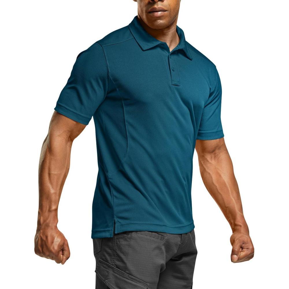 imageCQR Mens Polo Shirts Tactical Short Sleeve Golf Performance Shirts Lightweight Dry Fit UPF 50 PiqueFrost Essential Dark Teal