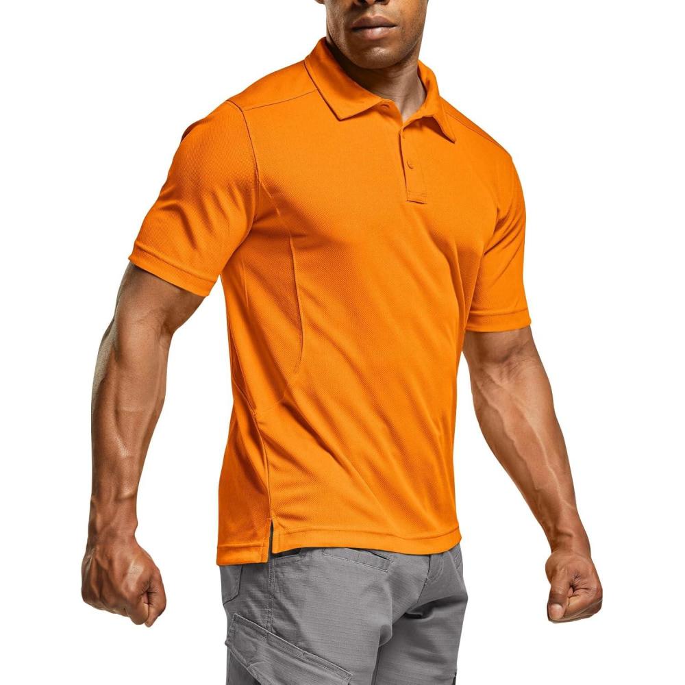imageCQR Mens Polo Shirts Tactical Short Sleeve Golf Performance Shirts Lightweight Dry Fit UPF 50 PiqueFrost Essential Orange