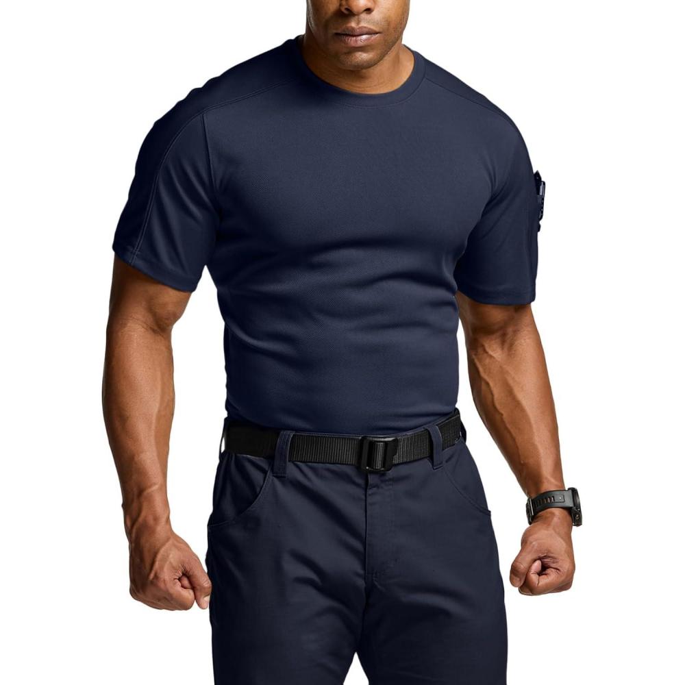 imageCQR Mens Polo Shirts Tactical Short Sleeve Golf Performance Shirts Lightweight Dry Fit UPF 50 PiqueFrost Pro Crewneck Police Navy