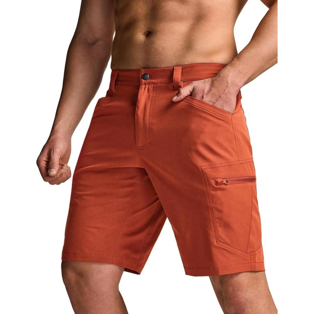 imageCQR Mens Quick Dry Stretch Hiking Cargo Shorts Lightweight Water Resistant Tactical Casual Golf ampamp Outdoor with PocketsRocky Burnt Orange