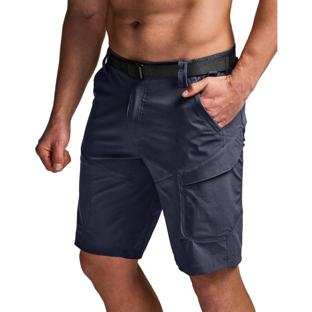 imageCQR Mens Quick Dry Stretch Hiking Cargo Shorts Lightweight Water Resistant Tactical Casual Golf ampamp Outdoor with PocketsShendo Trail WBelt Navy