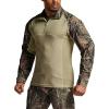 CQR Men’s Combat Shirt Tactical 1/4 Zip Long Sleeve Military BDU Shirts Camo EDC Top with Pockets(Raider Hunting Camo)