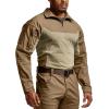 CQR Men’s Combat Shirt Tactical 1/4 Zip Long Sleeve Military BDU Shirts Camo EDC Top with Pockets(Raider Pro Cougar)