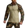 CQR Men’s Combat Shirt Tactical 1/4 Zip Long Sleeve Military BDU Shirts Camo EDC Top with Pockets(Raider Woodland)