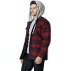 CQR Men’s Quilted Lined Flannel Hooded Shirt Jacket, Soft Warm Long Sleeve Outdoor Cotton Plaid Shirt Jackets(Quilted Lined Red & Navy)