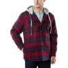 CQR Men’s Quilted Lined Flannel Hooded Shirt Jacket, Soft Warm Long Sleeve Outdoor Cotton Plaid Shirt Jackets(Quilted Lined Red & Navy)
