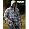 CQR Men’s Quilted Lined Flannel Hooded Shirt Jacket, Soft Warm Long Sleeve Outdoor Cotton Plaid Shirt Jackets(Quilted Lined Wild Rice)