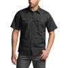 CQR Men’s Short Sleeve Tactical Shirts, UPF 50+ Ripstop Military Work Shirts, Breathable Button Down Outdoor Hiking Shirt(Journeyman Black)