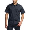 CQR Men’s Short Sleeve Tactical Shirts, UPF 50+ Ripstop Military Work Shirts, Breathable Button Down Outdoor Hiking Shirt(Journeyman Operator Navy)