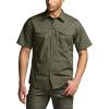 CQR Men’s Short Sleeve Tactical Shirts, UPF 50+ Ripstop Military Work Shirts, Breathable Button Down Outdoor Hiking Shirt(Journeyman Soil Green)