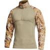 CQR Men’s Combat Shirt Tactical 1/4 Zip Long Sleeve Military BDU Shirts Camo EDC Top with Pockets(Raider Dune Camo)
