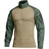 CQR Men’s Combat Shirt Tactical 1/4 Zip Long Sleeve Military BDU Shirts Camo EDC Top with Pockets(Raider Green Kelp)