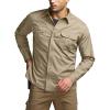 CQR Men’s Long Sleeve Tactical Shirts, Ripstop Military Work Shirts, UPF 50+ Breathable Button Down Outdoor Hiking Shirt(Supervisor Khaki)