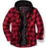 CQR Men’s Quilted Lined Flannel Hooded Shirt Jacket, Soft Warm Long Sleeve Outdoor Cotton Plaid Shirt Jackets(Quilted Lined Full Zip Classic Red)