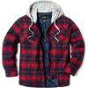 CQR Men’s Quilted Lined Flannel Hooded Shirt Jacket, Soft Warm Long Sleeve Outdoor Cotton Plaid Shirt Jackets(Quilted Lined Red & Navy)