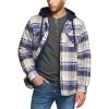 CQR Men’s Quilted Lined Flannel Hooded Shirt Jacket, Soft Warm Long Sleeve Outdoor Cotton Plaid Shirt Jackets(Quilted Lined Sedimentary Blue)