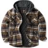 CQR Men’s Quilted Lined Flannel Hooded Shirt Jacket, Soft Warm Long Sleeve Outdoor Cotton Plaid Shirt Jackets(Stealth Aged Barrel)