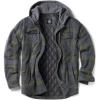CQR Men’s Quilted Lined Flannel Hooded Shirt Jacket, Soft Warm Long Sleeve Outdoor Cotton Plaid Shirt Jackets(Stealth Amazon Grey)