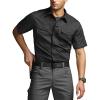 CQR Men’s Short Sleeve Tactical Shirts, UPF 50+ Ripstop Military Work Shirts, Breathable Button Down Outdoor Hiking Shirt(Journeyman Black)