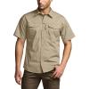 CQR Men’s Short Sleeve Tactical Shirts, UPF 50+ Ripstop Military Work Shirts, Breathable Button Down Outdoor Hiking Shirt(Journeyman Khaki)