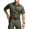 CQR Men’s Short Sleeve Tactical Shirts, UPF 50+ Ripstop Military Work Shirts, Breathable Button Down Outdoor Hiking Shirt(Journeyman Soil Green)