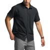 CQR Men’s Short Sleeve Tactical Shirts, UPF 50+ Ripstop Military Work Shirts, Breathable Button Down Outdoor Hiking Shirt(Metro Black)