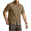 CQR Men’s Short Sleeve Tactical Shirts, UPF 50+ Ripstop Military Work Shirts, Breathable Button Down Outdoor Hiking Shirt(Metro Hazelnut)