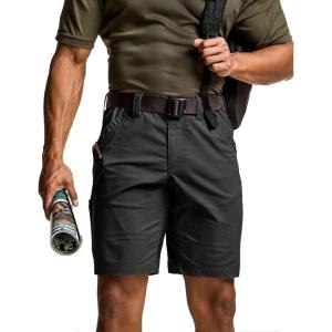 CQR Men’s Flex Casual Cargo Shorts, Lightweight Water Resistant Golf Shorts, Stretch Tactical Work Shorts with Multi-Pocket(Negotiator Black)
