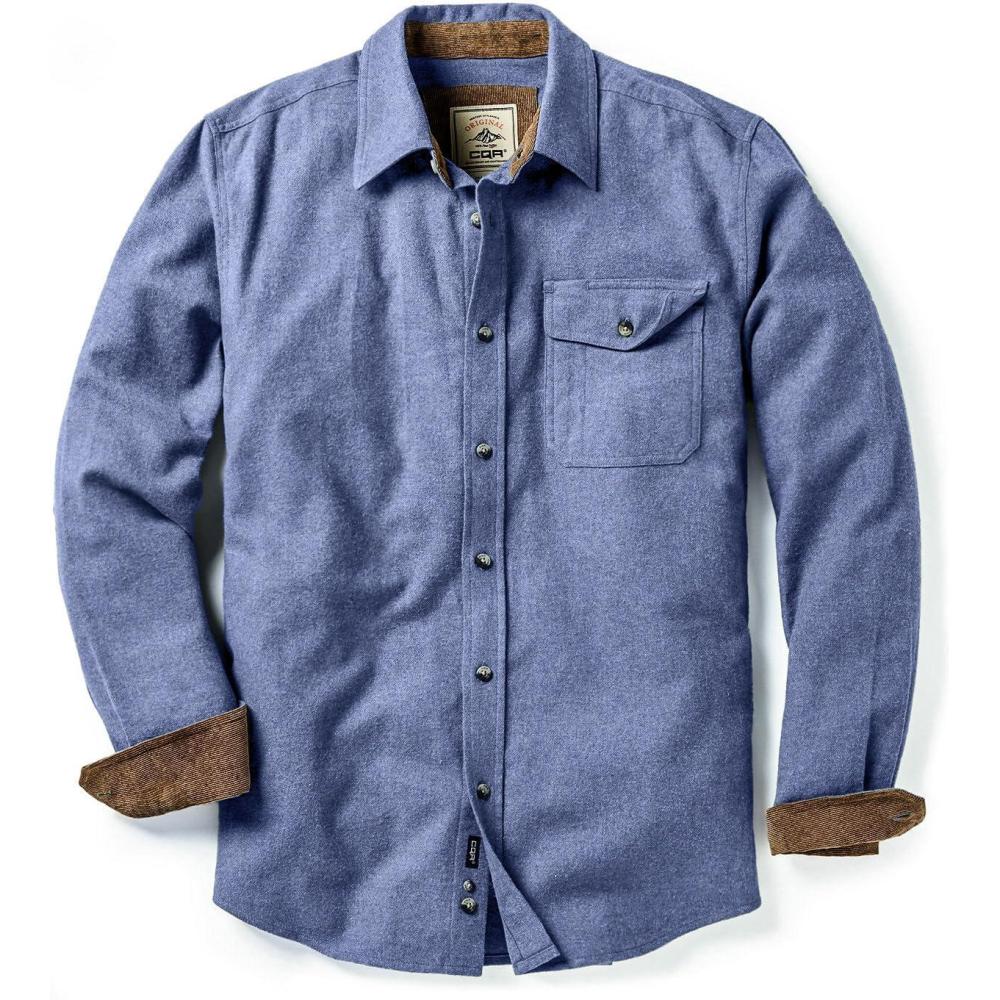 imageCQR Mens 100 All Cotton Button Down Flannel Shirts Long Sleeve Brushed Warm Soft Casual Outdoor Plaid ShirtCorduroy French Blue