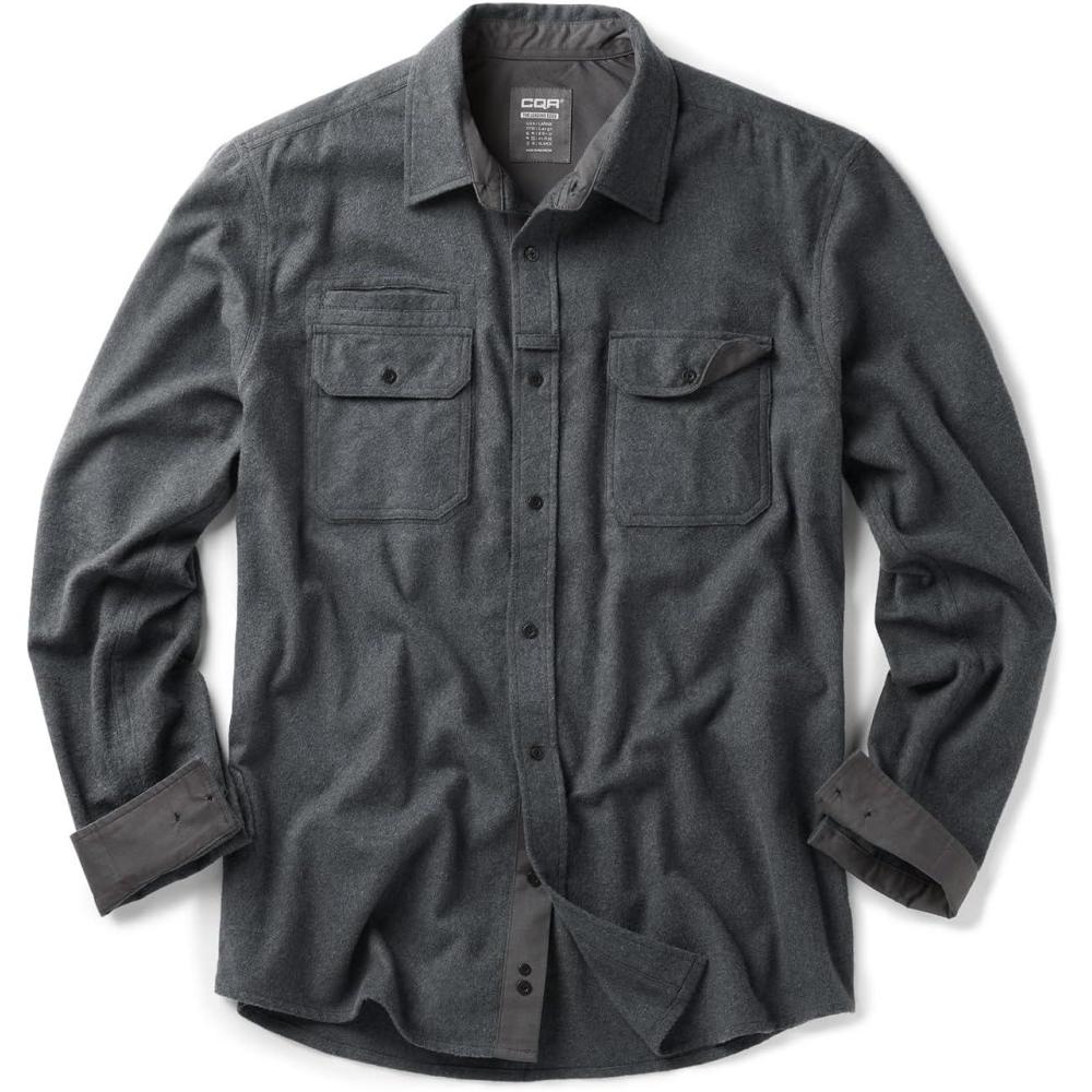 imageCQR Mens 100 All Cotton Button Down Flannel Shirts Long Sleeve Brushed Warm Soft Casual Outdoor Plaid ShirtSolid Grey