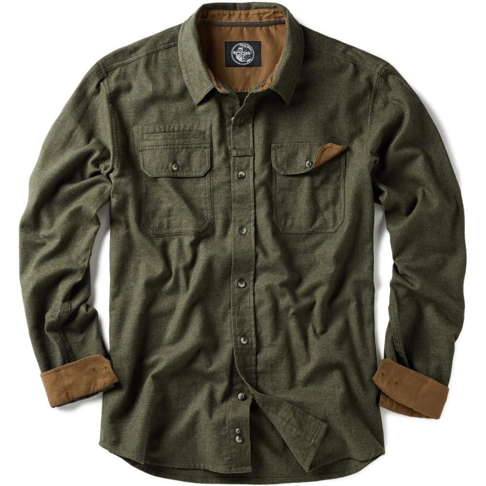 imageCQR Mens 100 All Cotton Button Down Flannel Shirts Long Sleeve Brushed Warm Soft Casual Outdoor Plaid ShirtSuede Hunter Green