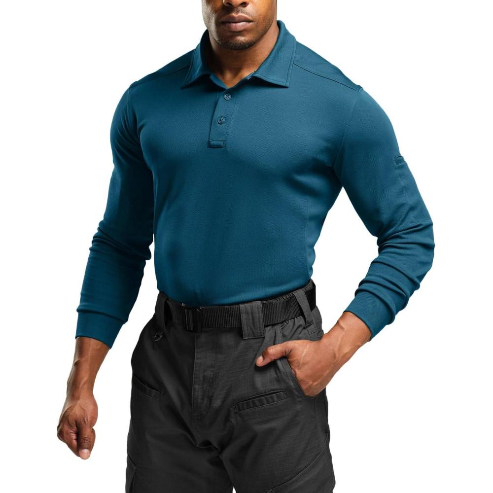 imageCQR Mens Polo Shirt Long Sleeve Tactical Shirts Outdoor UPF 50 Pique Shirt Dry Fit Lightweight Golf ShirtsFrost Essential Long Dark Teal