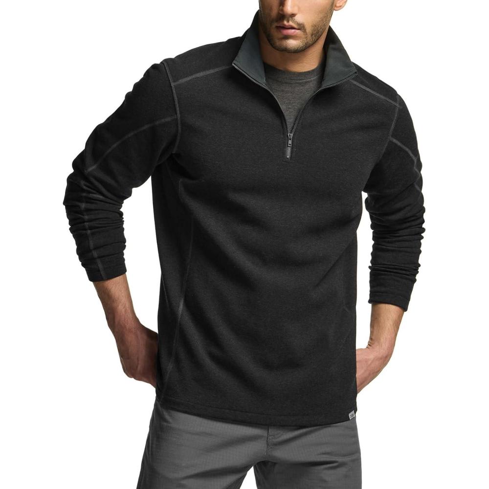imageCQR Mens Thermal Fleece Quarter Zip Sweater Outdoor Lightweight Long Sleeve Pullover Casual Mock Neck Polo SweatersCovert Black