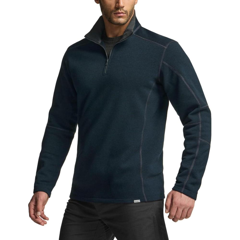 imageCQR Mens Thermal Fleece Quarter Zip Sweater Outdoor Lightweight Long Sleeve Pullover Casual Mock Neck Polo SweatersCovert Navy