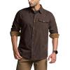 CQR Men’s 100% All Cotton Button Down Flannel Shirts, Long Sleeve Brushed Warm Soft Casual Outdoor Plaid Shirt(Corduroy Dark Brown)